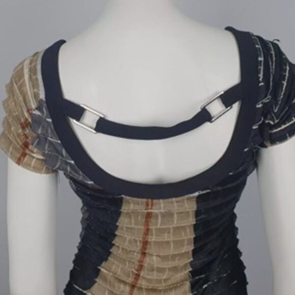 Frank Lyman Blk/Tan Ruffle Butterfly Short Sleeve Top V Neck/Scoop Back Wms Sz 6 - Picture 4 of 16